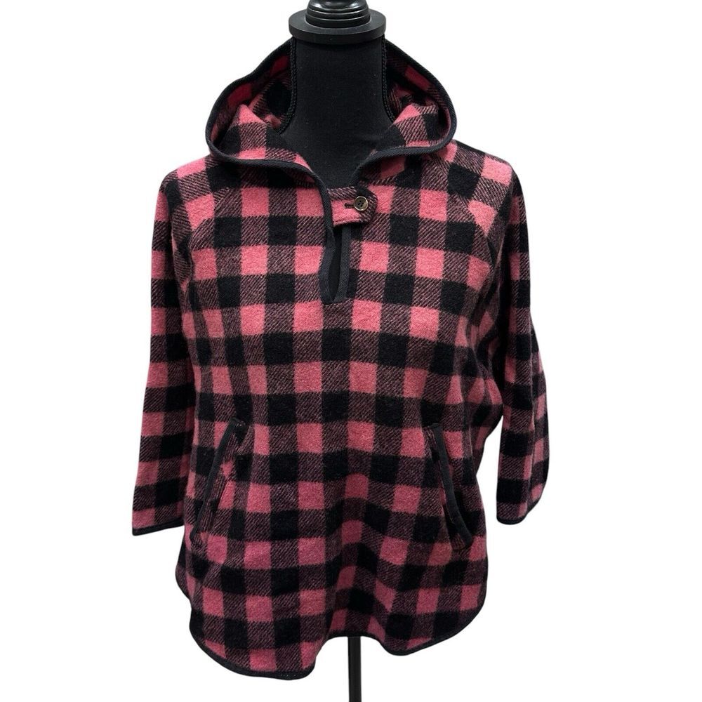 Woolrich Wool Buffalo Check Plaid Pullover Hooded Poncho USA Made Women's Medium